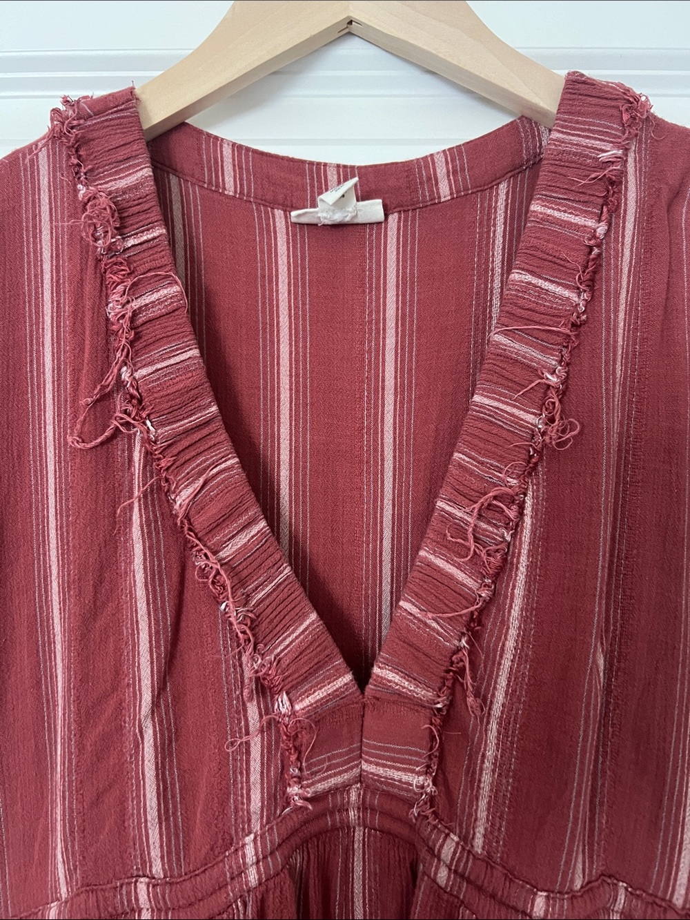 ANA Ruffled V-Neck Tiered Midi Dress - Dusty Rose Stripe - Picture 3 of 6